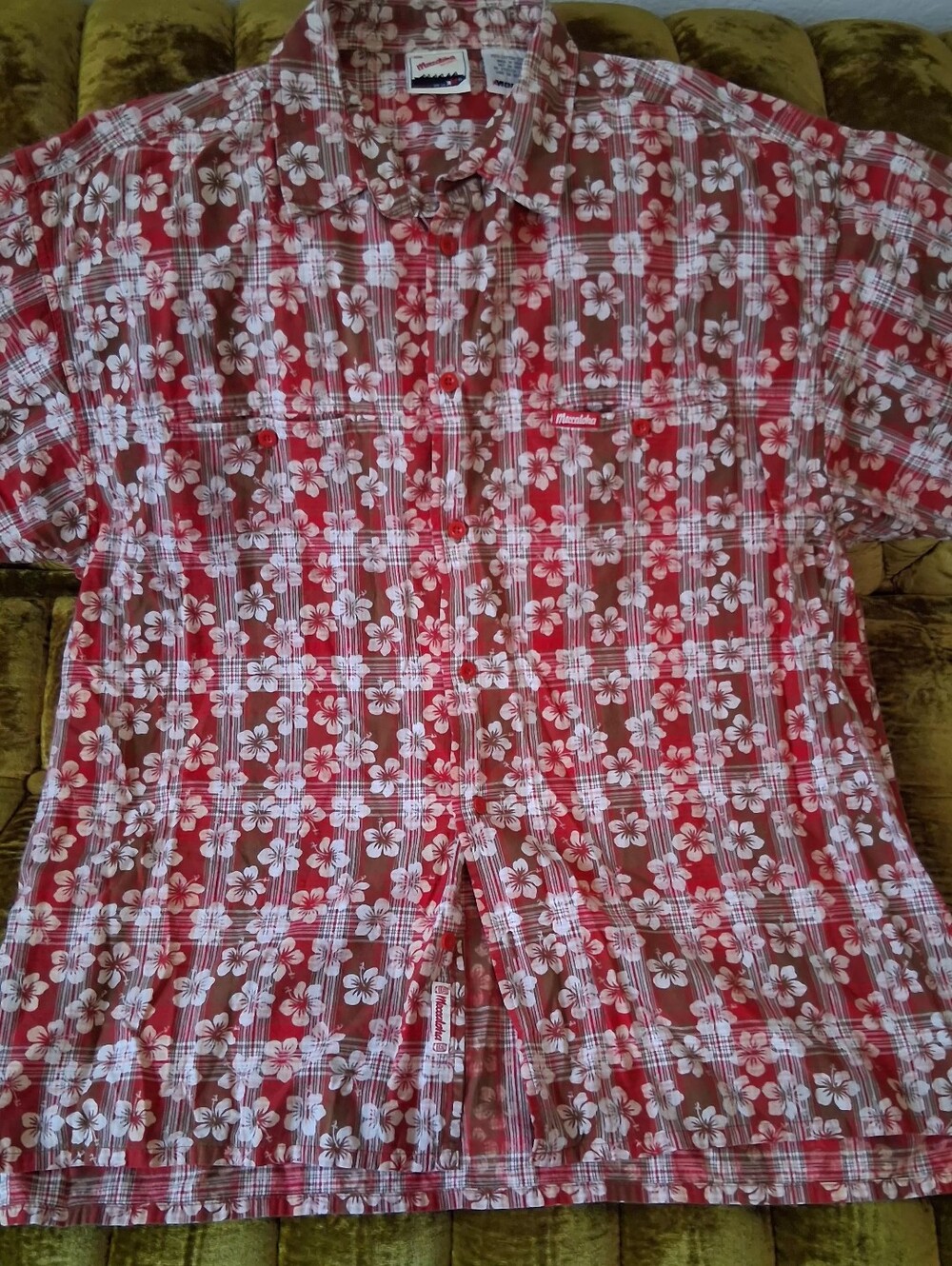 Classic Meccaaloha Red Floral Plaid Button-Down Kids Shirt